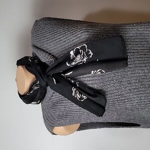 Scarf - Black Nylon Scarf w/Flowers